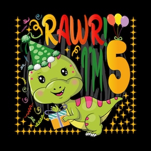 Rawr! Je suis 5e, cinq ans anniversaire SVG Cut File Et Png, cinq anniversaire, t-rex 5 ans Fête d’anniversaire, dinosaure d’anniversaire 5 ans