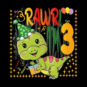 Rawr! Ik ben 3e, drie jaar oude jongen verjaardag SVG Cut File en Png, drie verjaardag, t-rex 3 jaar verjaardagsfeest, verjaardag dinosaurus 3 jaar oud