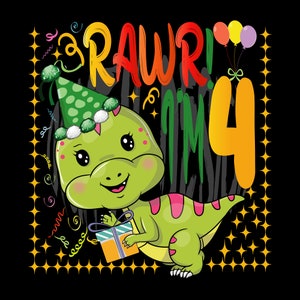 Rawr! Jestem 4, Cztery Lata Urodziny SVG Plik Cięcia I Png, Cztery Urodziny, t-rex 4 lata Urodziny Przyjęcie, Urodziny Dinozaur 4 Lata