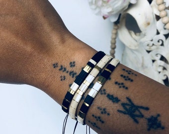 Lot de 3 bracelets AYA en perles Miyuki Tila - Noir et doré