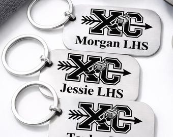 Personalized Cross Country Keychain, XC Running Keychain, Custom Name Stainless Steel Keychain, Cross Country Team Gift, Runner Gift