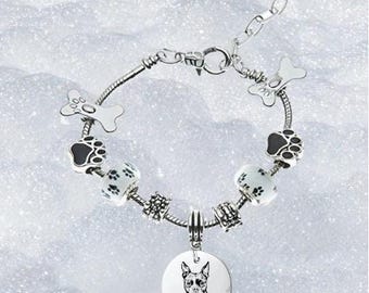 Personalized Boston Terrier Dog Bracelet Custom Name Engraved  Dog Bangle, Terrier Gift,  Memorial Keepsake for Dog Mom, Dog Lover Jewelry