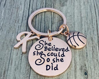 Personalized Basketball  Gift, Rose Gold Basketball Keychain, Custom She Believed She Could Jewelry, Girls Basketball Players, Senior Gift