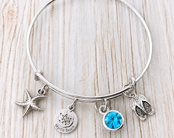 Personalized Beach Bracelet with Engraved Beach Name Charm, Beach Girl Bracelet, Summer Beach Jewelry, Gift for Beach Girls