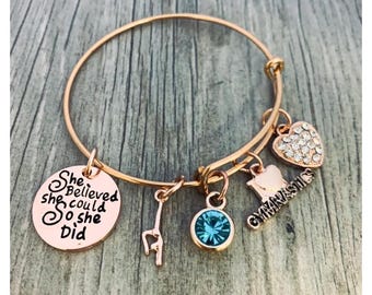 Gymnastics Gift, Girls Personalized Gymnastics Bracelet- Custom Rose Gold Birthstone Charm Gymnast Jewelry - Gift For Gymnast, team gifts