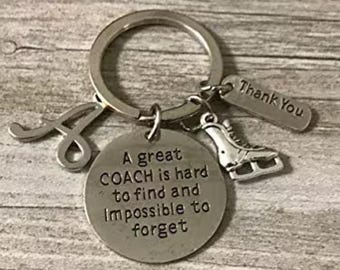 Personalized Figure Skating Coach Keychain, Letter Charm, Skate Coach Jewelry-A Great Coach is Hard to Find - Ice Skating Coach Gifts
