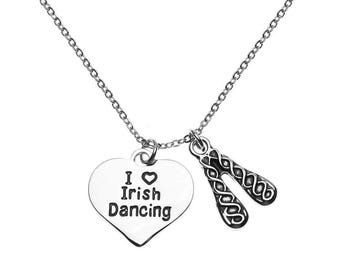 Irish Dance Necklace for Dancers and Dance Moms - Silver Plated Irish Dancing Charm Pendant Jewelry Gift with Initial and Birthstone