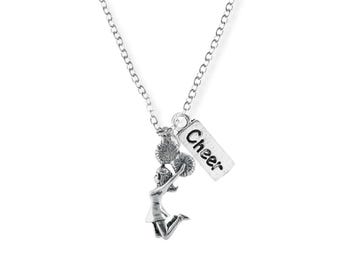 Cheerleader Charm Necklace with Pom Pom Pendant and Motivational Quote Card, Gift for Cheerleaders and Team Spirit Jewelry