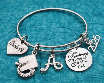 Personalized Graduation Gift, 2026 She Believed She Could Charm Bracelet, Graduation Jewelry Gift for Graduates Graduation Gift for Her
