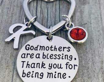 Personalized Godmother Gift, Custom Godmother Keychain with Letter and Birthstone Charms, Godmother Jewelry for Godmothers