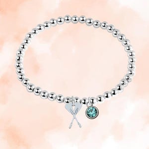Rowing Oar Beaded Bracelet with Birthstone Charm, Personalized Rowing Oar Adjustable Jewelry Gift, Custom Rowing Oar Accessories for Girls