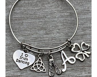 Personalized Irish Dance Bracelet, Girls Irish Step Dance Gift, Dance Recital Gift, Irish Dancer, Irish Dancing, Celtic, Initial Charm