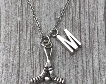 Personalized Hockey Necklace with Letter Charm, Hockey Jewelry, Hockey Gifts, Ice Hockey Charm Necklace, for Girl Hockey Players