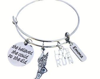 Personalized Girls Track and Field She Believed She Could So She Did Sneaker Bracelet, Running Jewelry, Runner Gift for Women, Teens, Girls