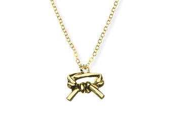 Gold Martial Arts Belt Necklace for Girls – Karate Taekwondo Jiu Jitsu Jewelry Gift for Athlete, Instructor or Belt Promotion