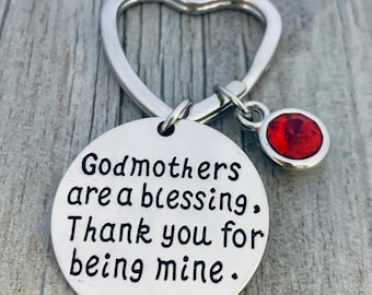 Personalized Godmother Keychain with Birthstone, Gift for Godmother, Godmother Jewelry, Women's Baptism Gift, Godparent Gift