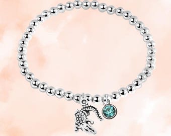 Crocodile Beaded Bracelet with Birthstone Charm, Personalized Crocodile Adjustable Jewelry Gift, Custom Crocodile Accessories for Girls