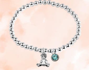 Panda Beaded Bracelet with Birthstone Charm, Personalized Panda Adjustable Jewelry Gift, Custom Panda Accessories for Girls