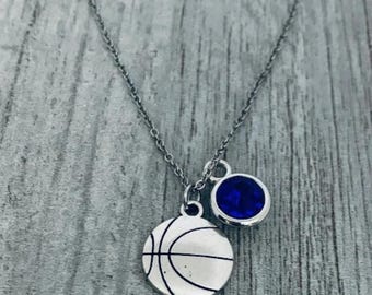 Personalized Girls Basketball Necklace with Birthstone Charm – Custom Sports Jewelry Gift for Players, Teams, and Coaches