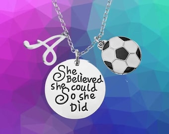 Personalized Soccer Initial Letter Charm Necklace, Soccer Jewelry, Soccer Team Gift, Personalized Necklace, Soccer Player Gift, Girls Soccer