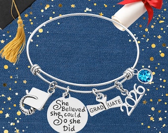 Personalized 2026 Graduation Gift, Graduation Birthstone  Bracelet, She believed She Could Gift, Gift for 2026 Graduates, Gift for Her
