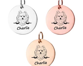 German Spitz Charm ,Personalized Stainless Steel Custom Name Engraved  Dog Pendant, Memorial Keepsake for Dog Mom, Dog Lover Gift