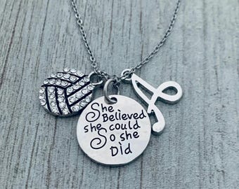 Personalized Volleyball Necklace with Letter Charm, Volleyball Necklace, Custom Volleyball Necklace, Volleyball Jewelry, Volleyball Gift