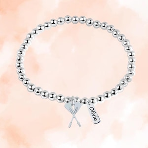 Personalized Rowing Oar Beaded Bracelet with Engraving Tag Charm, Rowing Oar Gift, Adjustable Jewelry, Custom Accessories for Girls