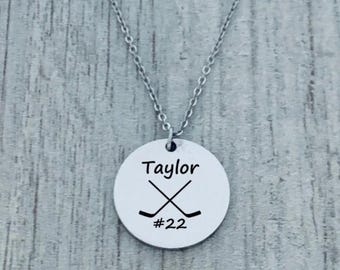 Personalized Engraved Ice Hockey Necklace, Girls Hockey Stick Jewelry Gifts for Ice Hockey Players, Custom Hockey Team Gift, Hockey Mom Gift