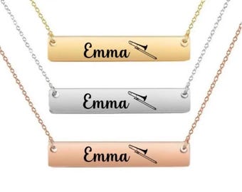 Girls Trombone Gift, Personalized Trombone Necklace, Engraved Pendant Charm Trombone Jewelry, Trombone Team, Trombone Player Gifts