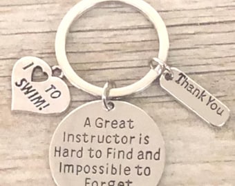Swim Instructor Keychain, Swimming Coach Gift, Great Instructor is Hard to Find But Impossible to Forget, Swim Coach, Swimming Keychain