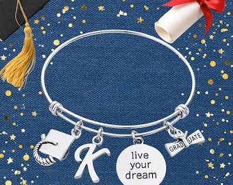 Personalized Graduation Gift, Live Your Dream Graduation Charm Bracelet, 2026 Graduation, Gifts for Grads, Girls Graduation, Senior Gift