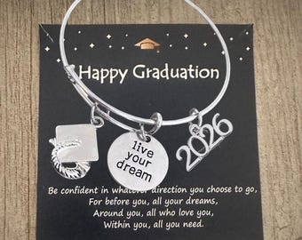2026 Graduation Gift, Graduation Bangle Bracelet, Live Your Dream, 2026 Graduation Gift for Her, Graduation Jewelry, Senior 2026 gift
