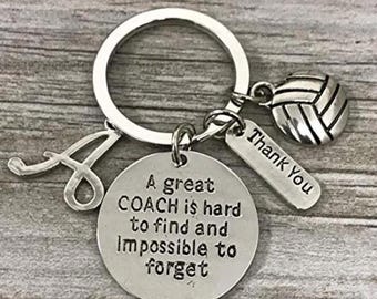 Personalized Volleyball Coach Gift, Custom Volleyball Coach Great Coach is Hard to Find Keychain with Letter Charm, Perfect Volleyball Gifts