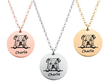 English Bulldog Gifts ,Personalized Charm Necklace Custom Name Engraved  Dog Pendant, Memorial Keepsake for Dog Mom, Dog Lover Gifts