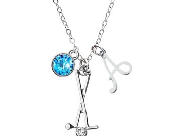 Golf Jewelry Gifts Personalized Silver Golf Club and Ball Pendant Necklace for Women Girls with Birthstone and Letter Charms, Golf Gift