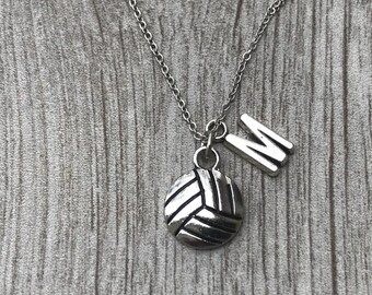 Personalized Volleyball Necklace with Initial Charm, Custom Volleyball Jewelry Gift for Girls, Volleyball Player Necklace on 18 Inch Chain