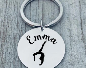 Personalized Gymnastics Keychain with Name, Custom Gymnast Gift, Gymnastics Team Keychain, Girls Gymnastics Gift, Gymnastics Coach Present