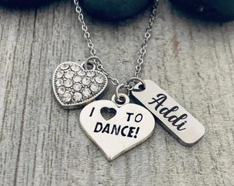 Personalized Girls Engraved Dance Necklace with Birthstone Charm, Dance Jewelry, Ballet Necklace, Girls Dance Recitals Gift Idea