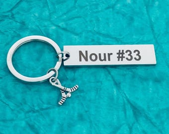 Personalized Engraved Ice Hockey Keychain, Unisex Custom Hockey Jewelry Gift, Girl- Boy Hockey Player, Team and Coaches Gift, Sticks, Helmet