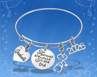Nurse Bracelet, Graduation Gift, Custom 2026 Nursing Jewelry, She Believed She Could Nurse Gift, Nursing Graduation Gift, RN Bracelet
