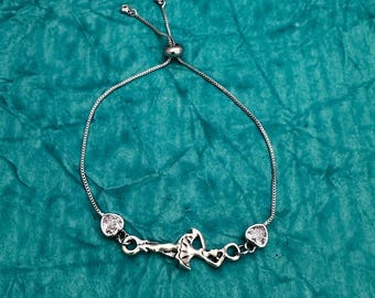 Adjustable Ballet Dancer Bracelet with Silver Ballerina Charm and Heart Accents for Girls Dance Gift or Recital Keepsake