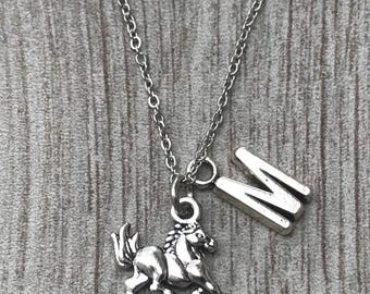 Horse Necklace, Personalized Equestrian Pendant with Initial, Customized Horse Lover Jewelry, Cowgirl, Horseback Riding Gift For Her