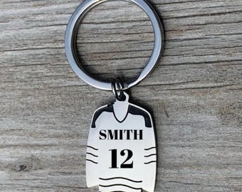 Personalized Engraved Ice Hockey Keychain, Unisex Custom Hockey Jewelry Gift,  Girl- Boy Hockey Player, Team and Coaches Gift