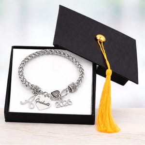 Graduation Bracelet, Personalized Initial Letter Charm Graduation gift, Graduation jewelry, Class of 2026, High school grads, College grads