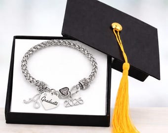 Graduation Bracelet, Personalized Initial Letter Charm Graduation gift, Graduation jewelry, Class of 2026, High school grads, College grads