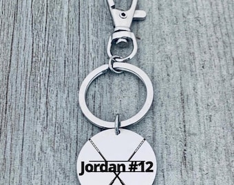Personalized Engraved Ice Hockey Zipperpull Keychain, Unisex Custom Hockey Jewelry Gift, Girl, Boy Hockey Player, Sticks, Helmet