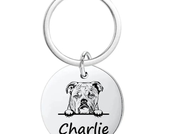 English Bulldog Gifts ,Personalized Bulldog Keychain, Custom Engraved  Dog Keychain, Memorial Keepsake for Dog Mom and Dad, Dog Lover
