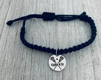 Personalized Lacrosse Gift, Engraved Lacrosse Stick Adjustable Rope Bracelet, Lacrosse Jewelry, Lacrosse Player Gift Lacrosse Team Gift