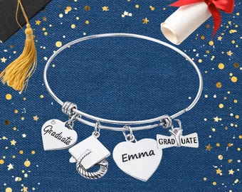 Personalized Engraved 2026 Graduation Charm Bangle Bracelet, Graduation Gift, Gift for High School & College Graduates, Gift for Girl Grads